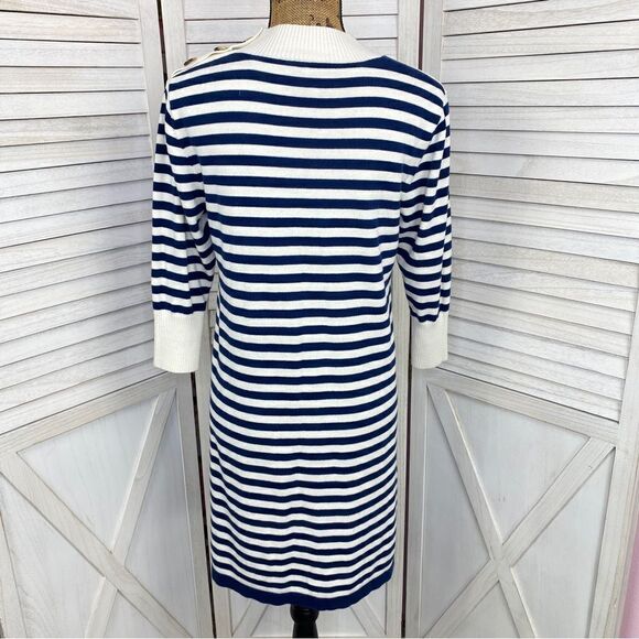 Haley and the Hound Striped Sweater Dress Crew Neck Knit Shift Blue White Medium - Picture 4 of 13